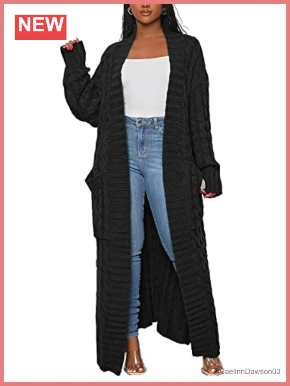 Long Sleeve Cable Knit Cardigan Sweater Duster Coat Loose Fit